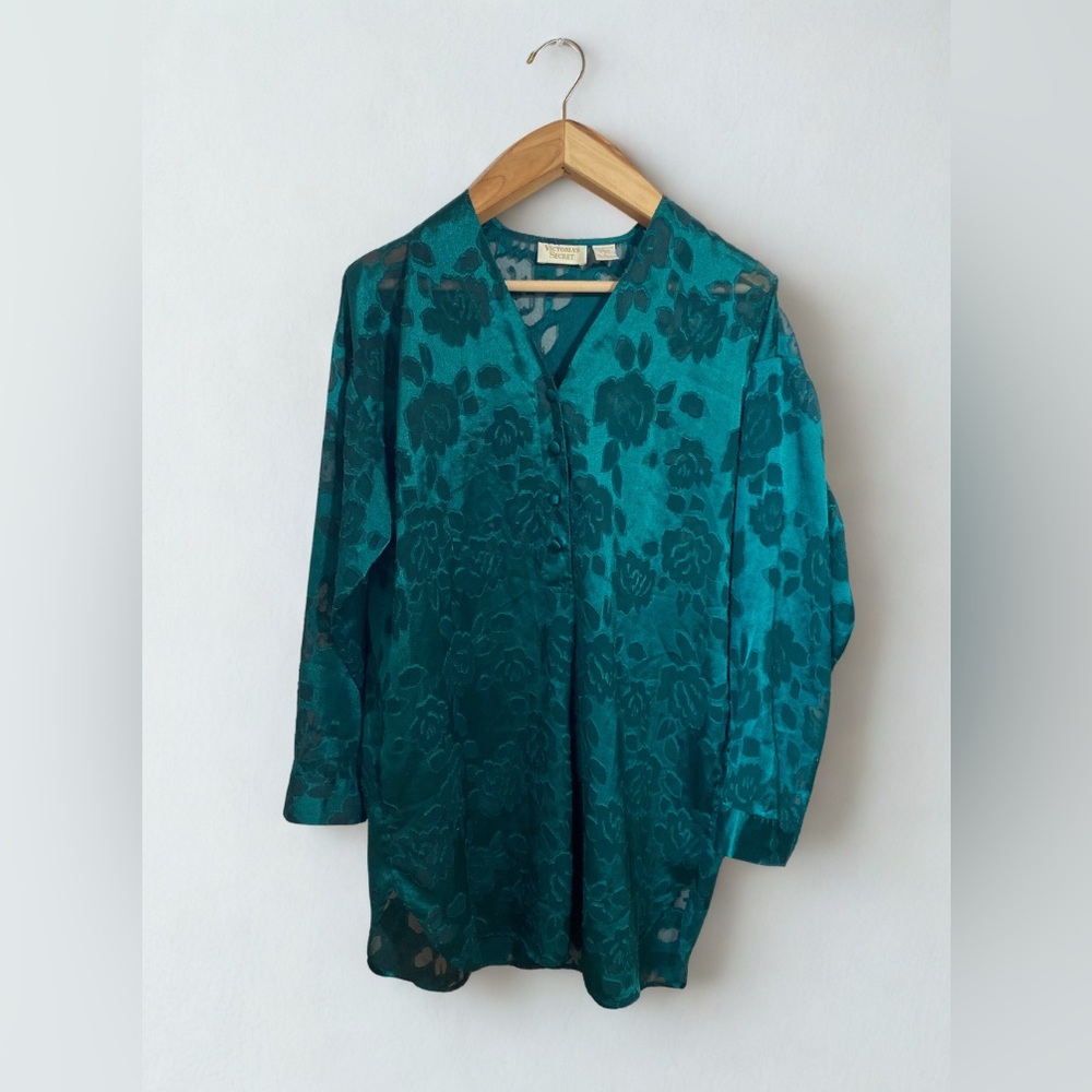 Vintage Victoria’s Secret Gold Label Satin Burnout Dress in Emerald Green